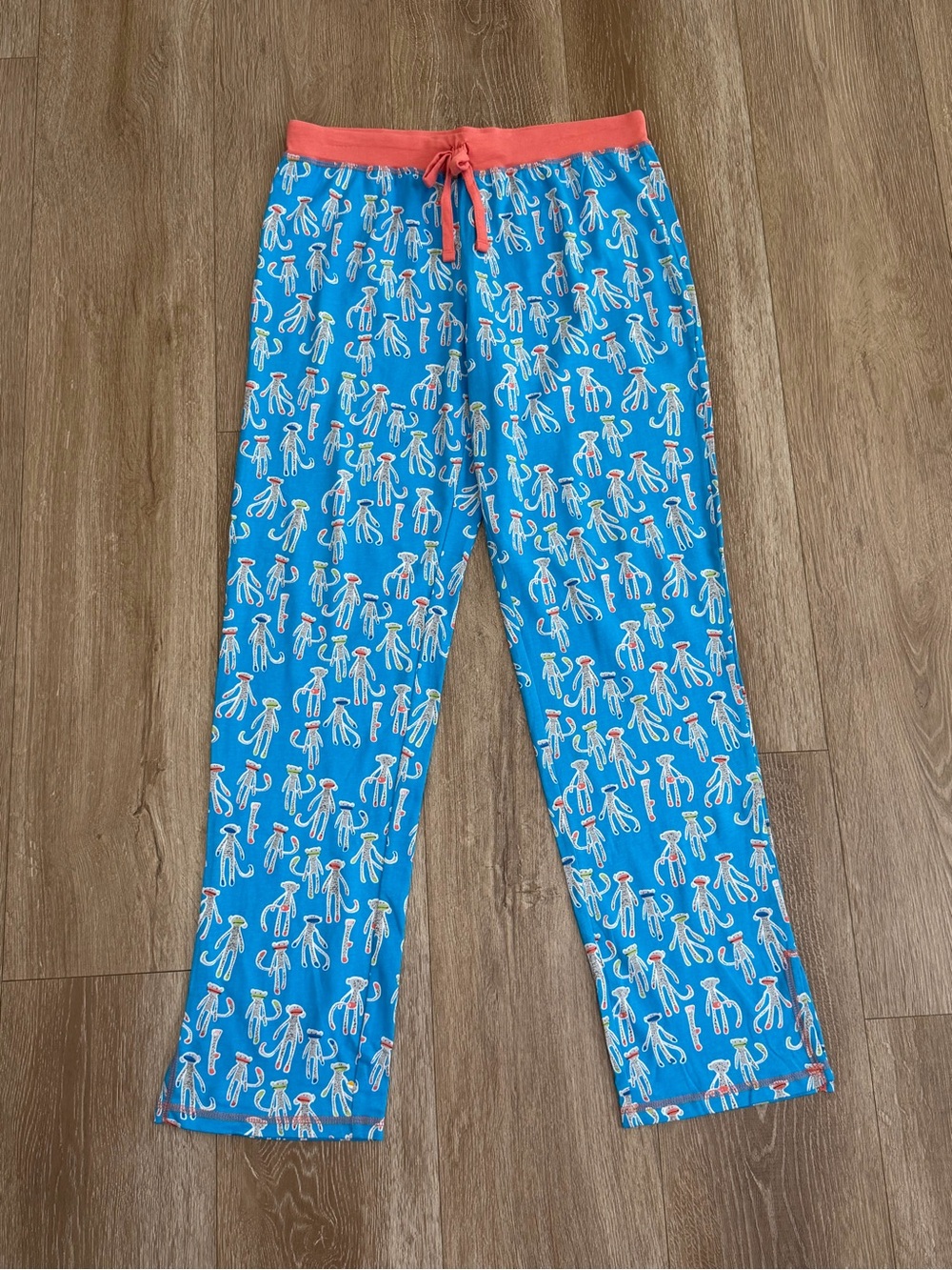 Munki Munki Pajama Set Novelty Monkey Print Blue Coral Size Medium - Picture 10 of 13